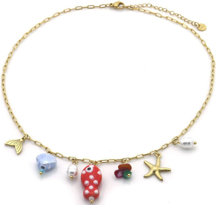 Afbeeldingen van RVS Ketting met vis bedel – Zomerse Vibes