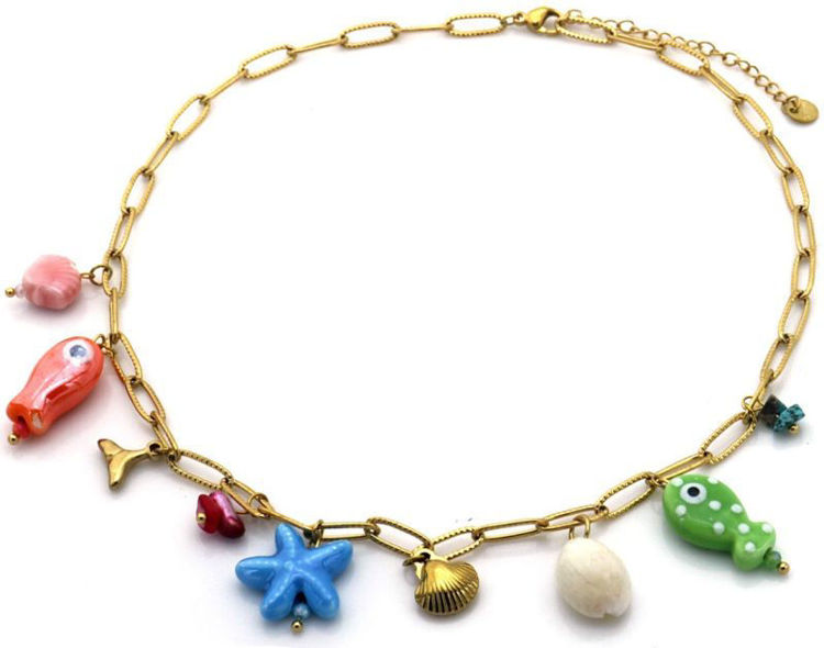 Afbeeldingen van RVS Ketting met gekleurde seastar – Zomerse Vibes