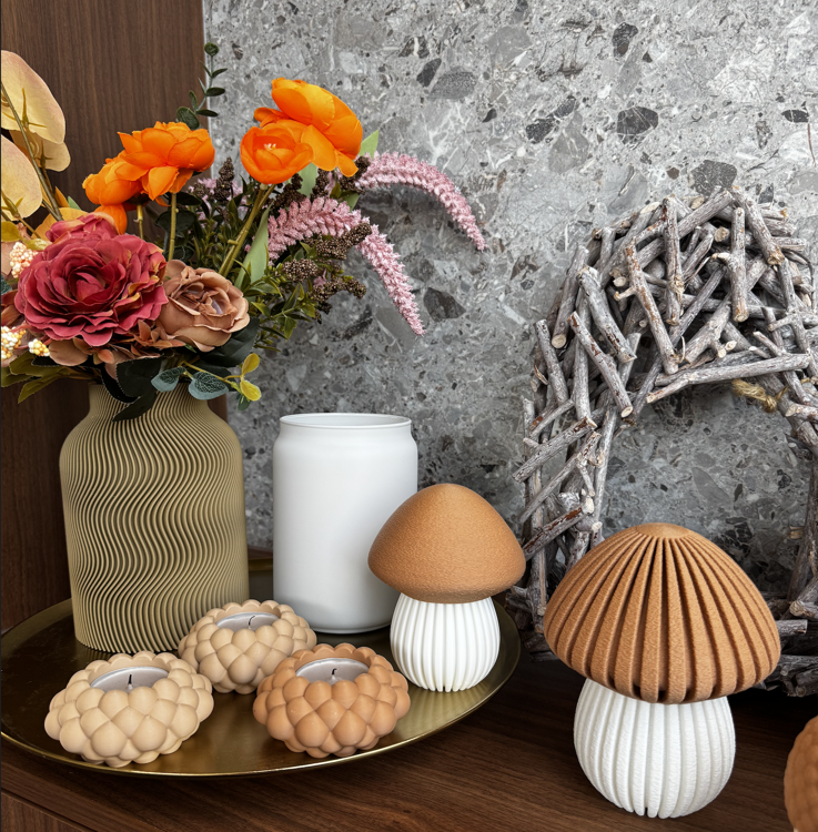 Afbeeldingen van 3D-geprinte Paddenstoel – Sfeervolle Decoratie - Medium - Dark Brown en Latte Brown- glad deksel