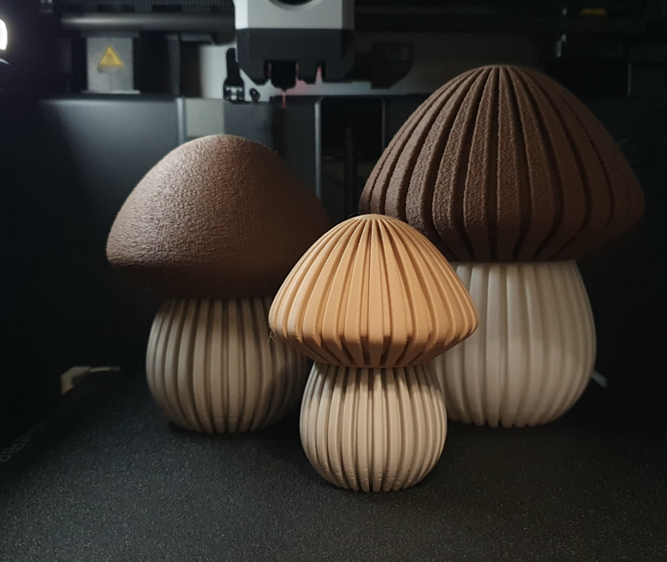 Afbeeldingen van 3D-geprinte Paddenstoel – Sfeervolle Decoratie - Medium - Dark Brown en Latte Brown- glad deksel