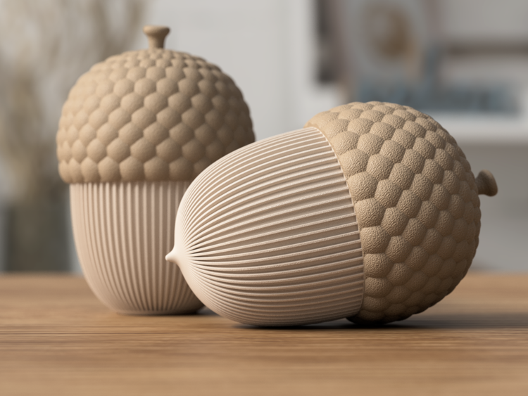 Afbeeldingen van 3D-geprint Eikelpotje – Decoratief & Functioneel | By-Mi | liggend | Latte Brown