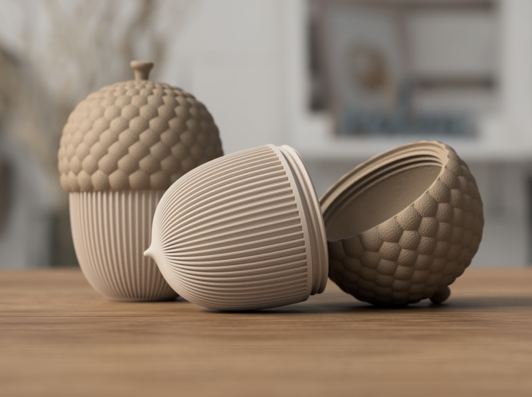 Afbeeldingen van 3D-geprint Eikelpotje – Decoratief & Functioneel | By-Mi | staand | Latte Brown