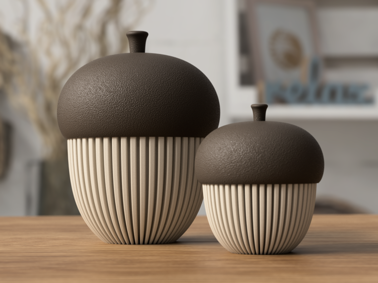 Afbeeldingen van 3D-geprint Eikelpotje – Decoratief & Functioneel- KLEIN-Latte Brown en Dark Brown