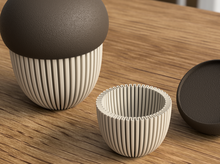 Afbeeldingen van Eikelpotje met deksel – 3D-geprinte herfstdecoratie - ca. 10 cm