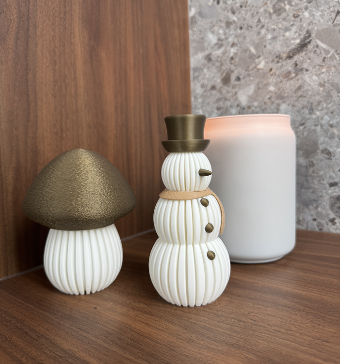 Afbeeldingen van Moderne minimalistische sneeuwman – 3D-geprinte kerstdecoratie met LED-theelicht optie