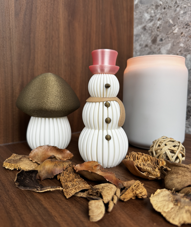 Afbeeldingen van Moderne minimalistische sneeuwman – 3D-geprinte kerstdecoratie met LED-theelicht optie