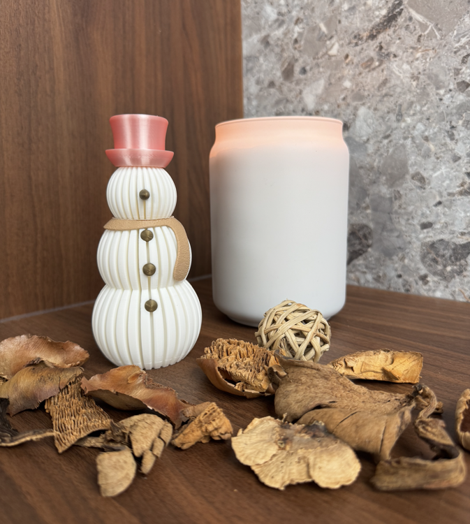 Afbeeldingen van Moderne minimalistische sneeuwman – 3D-geprinte kerstdecoratie met LED-theelicht optie
