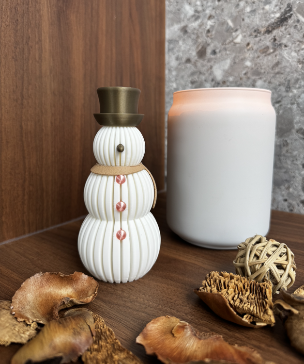 Afbeeldingen van Moderne minimalistische sneeuwman – 3D-geprinte kerstdecoratie met LED-theelicht optie