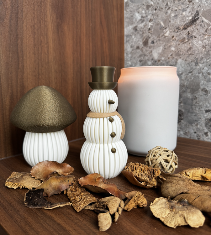 Afbeeldingen van Moderne minimalistische sneeuwman – 3D-geprinte kerstdecoratie met LED-theelicht optie