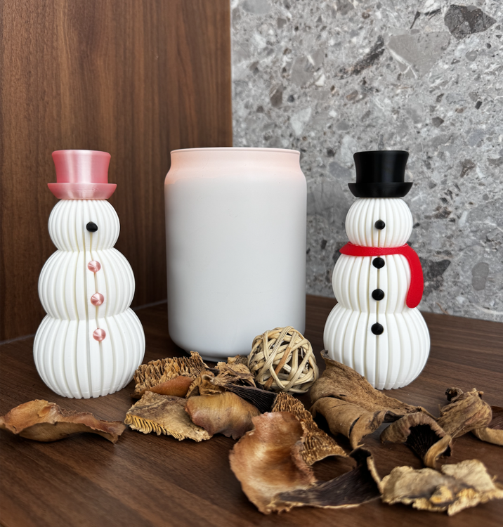Afbeeldingen van Moderne minimalistische sneeuwman – 3D-geprinte kerstdecoratie met LED-theelicht optie