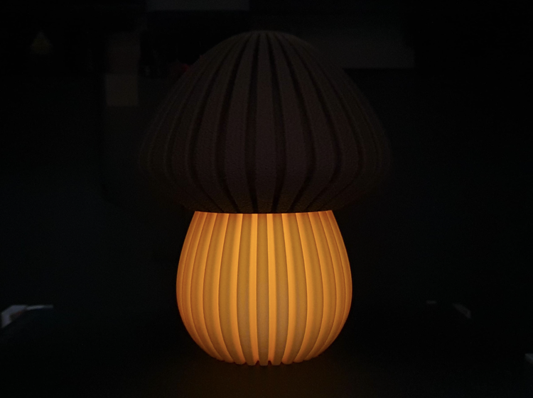Afbeeldingen van 3D-geprinte Paddenstoel – Sfeervolle Theelichthouder & Decoratie-LARGE- Caramel en Jade Wit-Geribbeld deksel