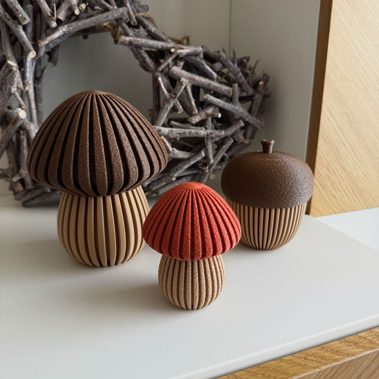 Afbeeldingen van 3D-geprinte Paddenstoel – Sfeervolle Decoratie - SMALL- Terracotta met Jade Wit- geribbeld deksel