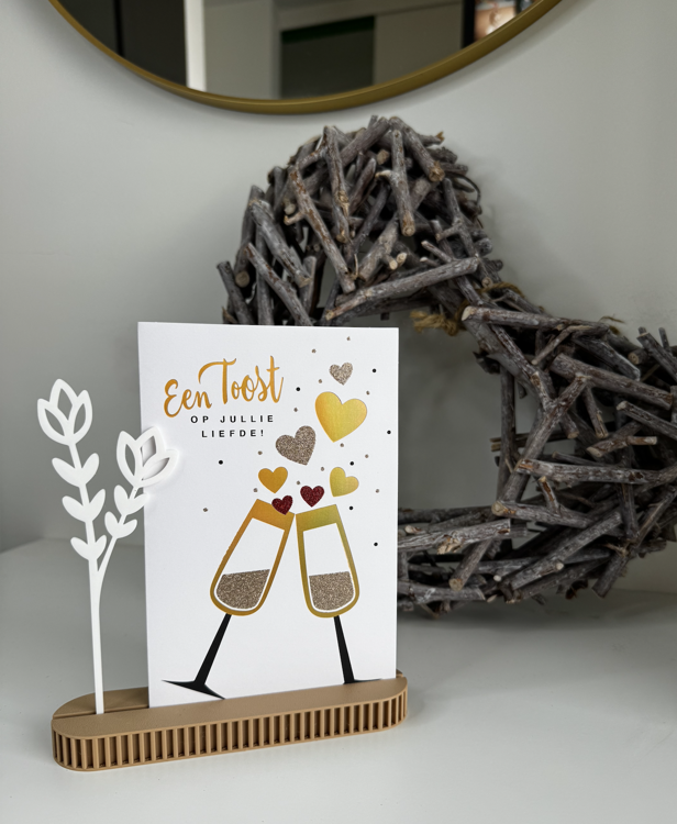 Afbeeldingen van Foto- & Kaarthouder met bloem – Perfect Cadeau - Latte Brown-Jade Wit