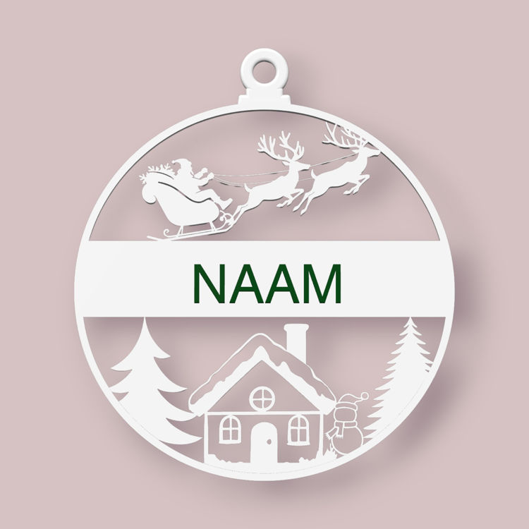 Afbeeldingen van Kerst Ornament – Kerstlandschap met Kerstman en Slee – Persoonlijk met Naam
