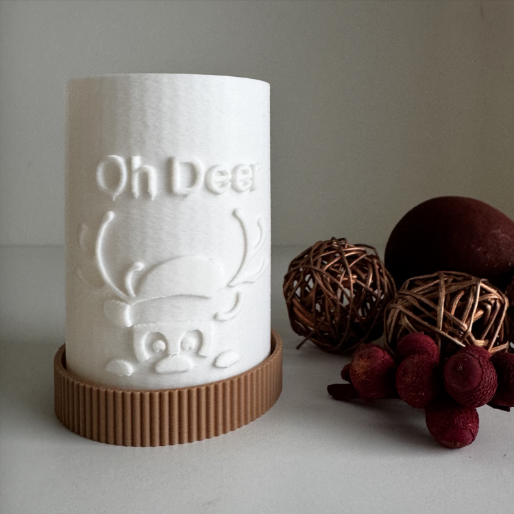 Afbeeldingen van Theelichthouder “Oh Deer” – Moderne 3D-geprinte Kerstdecoratie | PLA | Lokaal Gemaakt in Mol
