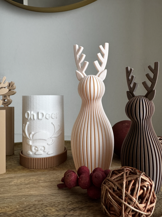 Afbeeldingen van Theelichthouder “Oh Deer” – Moderne 3D-geprinte Kerstdecoratie | PLA | Lokaal Gemaakt in Mol