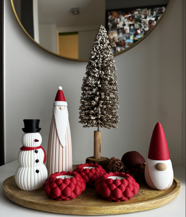 Afbeeldingen van Moderne 3D-geprinte Kerstman – Kerstdecoratie met LED-theelicht Optie - 22cm