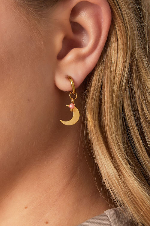 Afbeeldingen van Oorbellen met maanbedel en gekleurde kraal - Roze