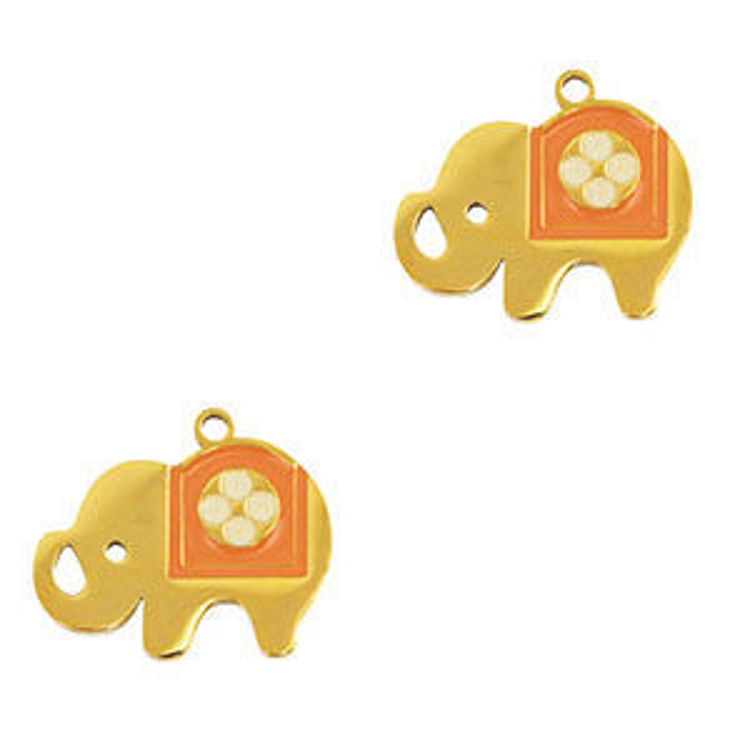 Afbeeldingen van Losse Bedel van Stainless steel - Roestvrij staal - elephant Gold-orange