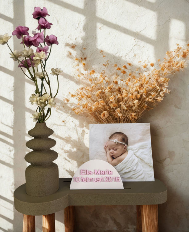 Afbeeldingen van Fotohouder met vaasje voor droogbloemen – persoonlijk cadeau met kaartje