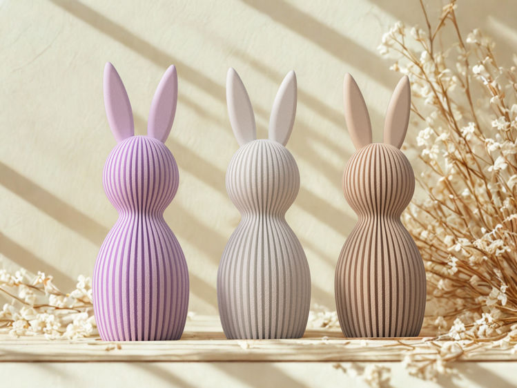 Afbeeldingen van Paaskonijn met rechte oren – duurzame paasdecoratie - 13cm