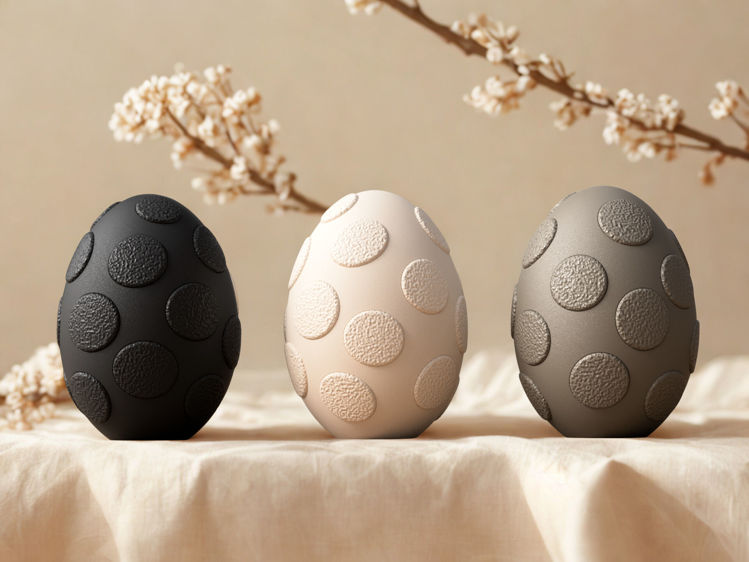 Afbeeldingen van Fuzzy paasei met stippen in 2 kleuren – decoratief paasei in pastel- en natuurtinten - 10cm