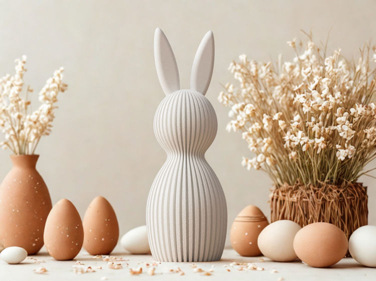 Afbeeldingen van Paaskonijn met rechte oren – duurzame paasdecoratie - 17cm