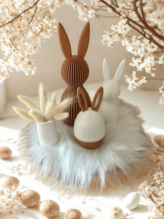 Afbeeldingen van Paaskonijn met rechte oren – duurzame paasdecoratie - 17cm