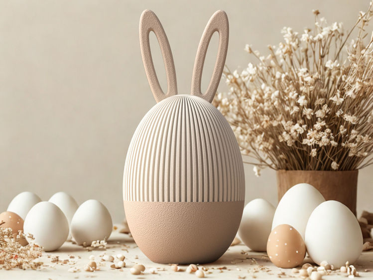 Afbeeldingen van SET van 2 Paas konijnen en een vulbaar paasei – duurzame decoratie