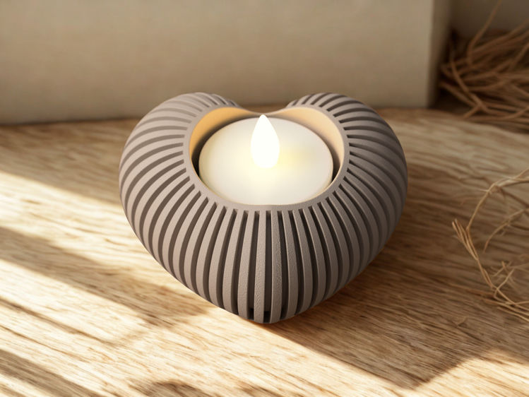 Afbeeldingen van Hartvormige led-theelichthouder – 3D-geprint | Japandi woondecoratie