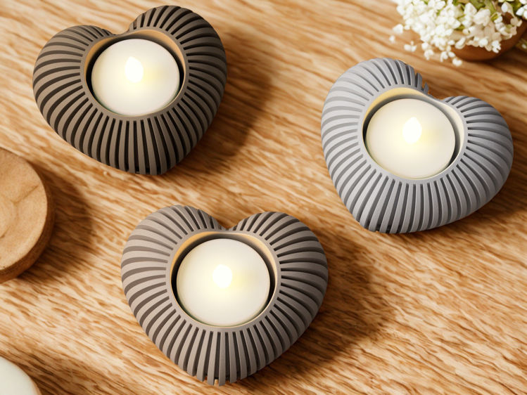 Afbeeldingen van Hartvormige led-theelichthouder – 3D-geprint | Japandi woondecoratie