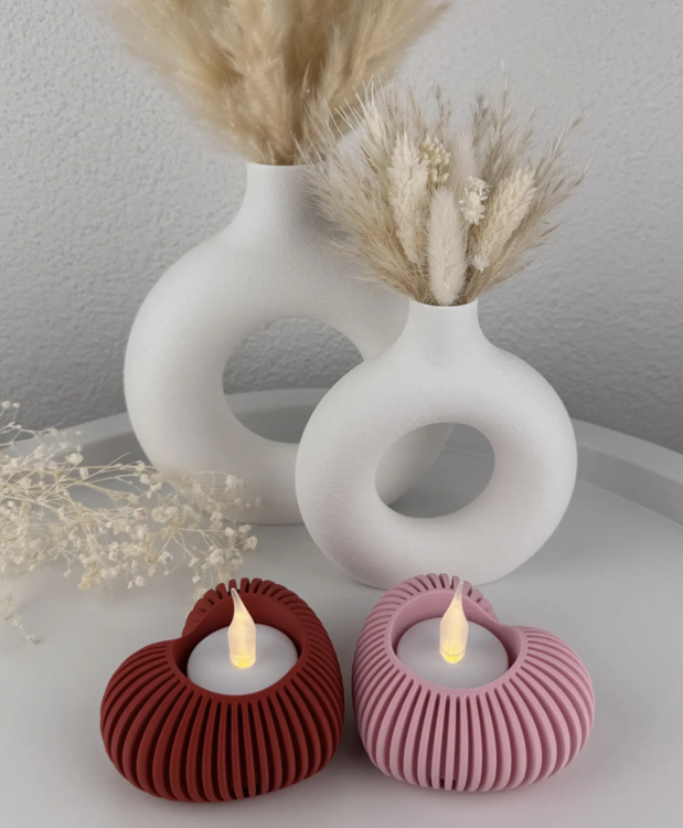 Afbeeldingen van Hartvormige led-theelichthouder – 3D-geprint | Japandi woondecoratie