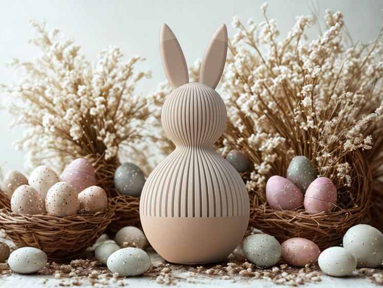 Afbeeldingen van Moderne Japandi paashaas- container - 17cm