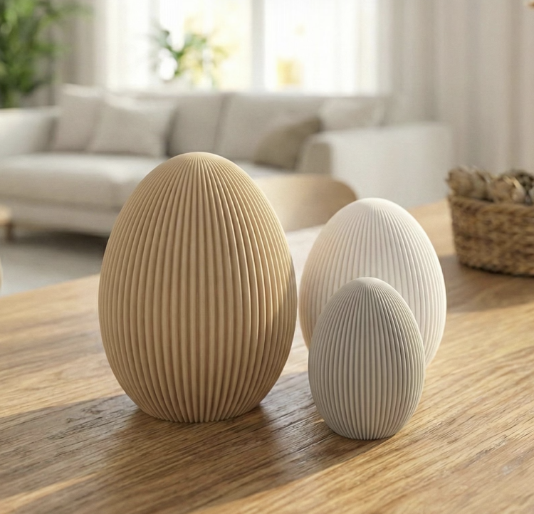 Afbeeldingen van Set van 3 Ribbel Paaseieren – Minimalistische Japandi Easter Eggs Decoratie