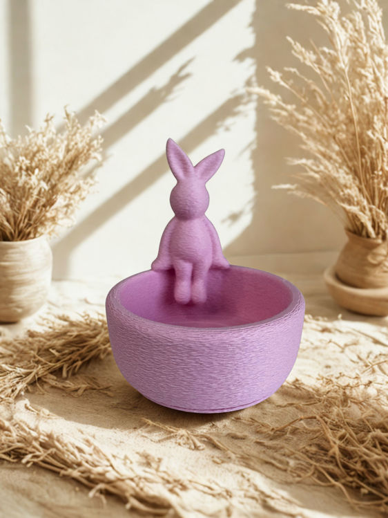 Afbeeldingen van paasdecoratie - 3D-geprinte decoratie – 3D-geprint schaaltje met Konijn – Theelichthouder en Decoratie