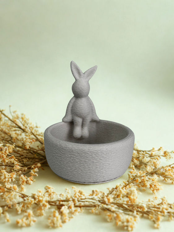 Afbeeldingen van paasdecoratie - 3D-geprinte decoratie – 3D-geprint schaaltje met Konijn – Theelichthouder en Decoratie