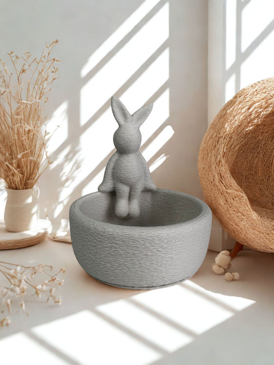 Afbeeldingen van paasdecoratie - 3D-geprinte decoratie – 3D-geprint schaaltje met Konijn – Theelichthouder en Decoratie