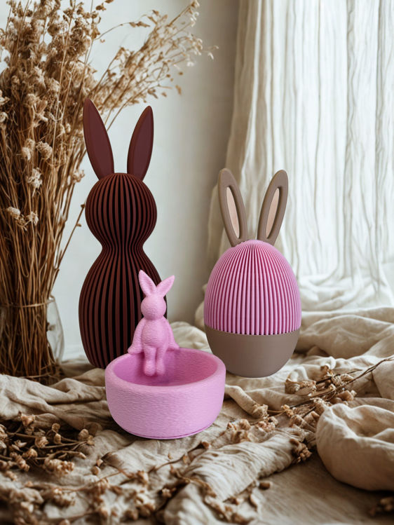 Afbeeldingen van paasdecoratie - 3D-geprinte decoratie – 3D-geprint schaaltje met Konijn – Theelichthouder en Decoratie