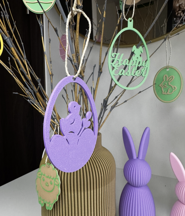 Afbeeldingen van 3D-geprinte decoratie – set paashangers - in vrolijke kleuren - uitgesneden - contour