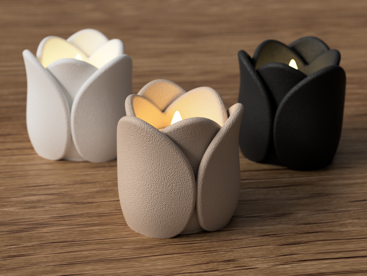 Afbeeldingen van Theelichthouder Tulp – 3D-geprint decoratief bloemdesign