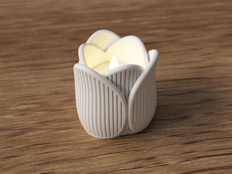 Afbeeldingen van Theelichthouder Tulp – 3D-geprint decoratief bloemdesign  – streepjes