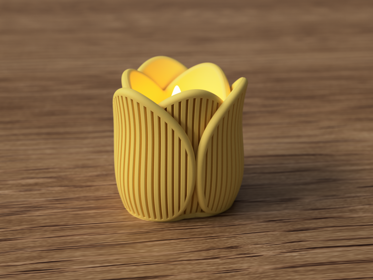 Afbeeldingen van Theelichthouder Tulp – 3D-geprint decoratief bloemdesign  – streepjes