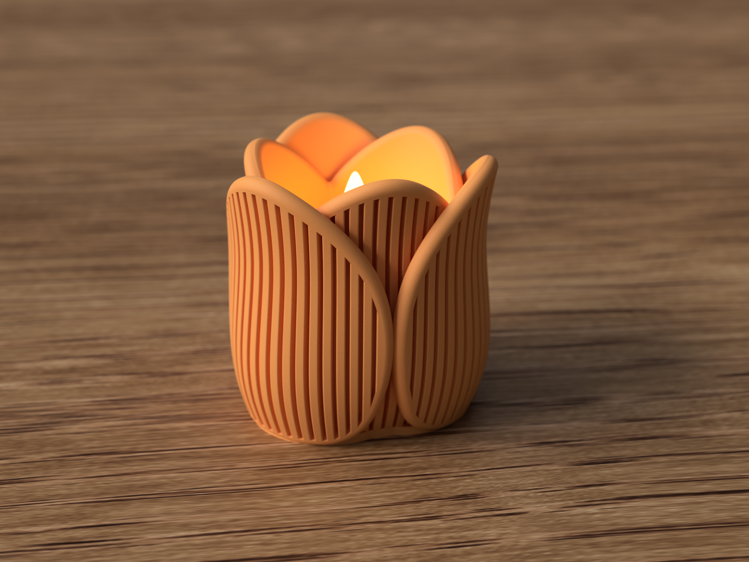 Afbeeldingen van Theelichthouder Tulp – 3D-geprint decoratief bloemdesign  – streepjes