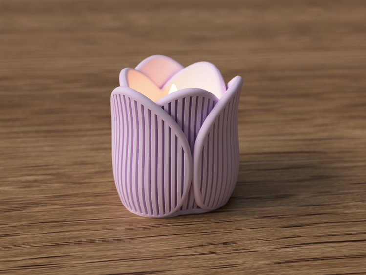 Afbeeldingen van Theelichthouder Tulp – 3D-geprint decoratief bloemdesign  – streepjes