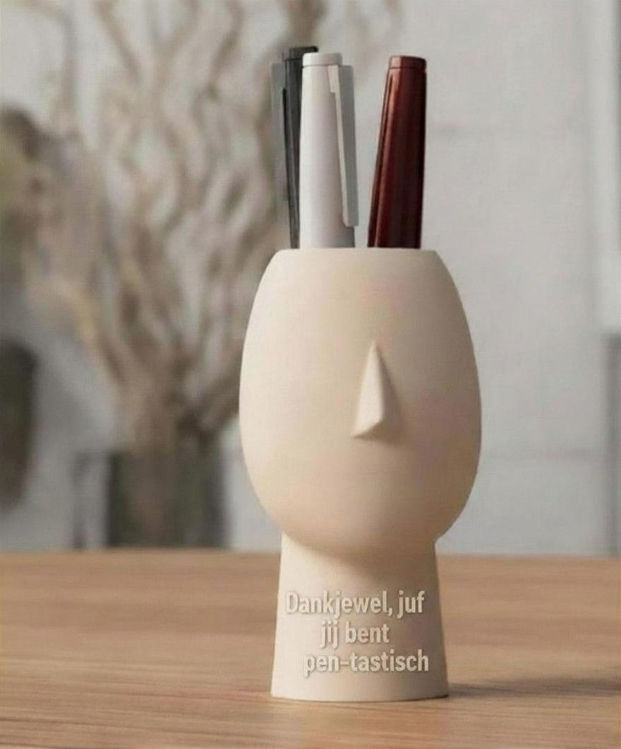 Afbeeldingen van Pennenhouder abstract gezicht | Gepersonaliseerd met tekst