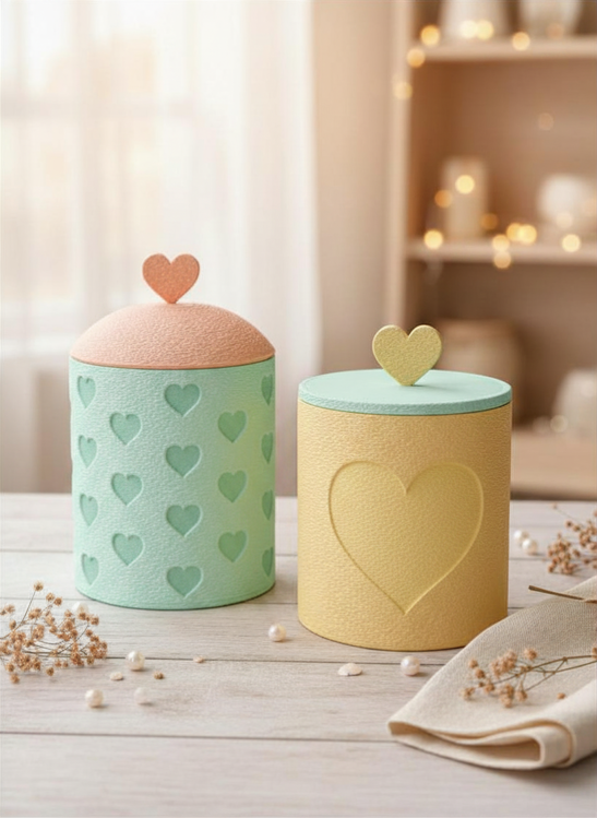 Afbeeldingen van SET van 2 Gepersonaliseerde opbergpotjes met hartjes deksel