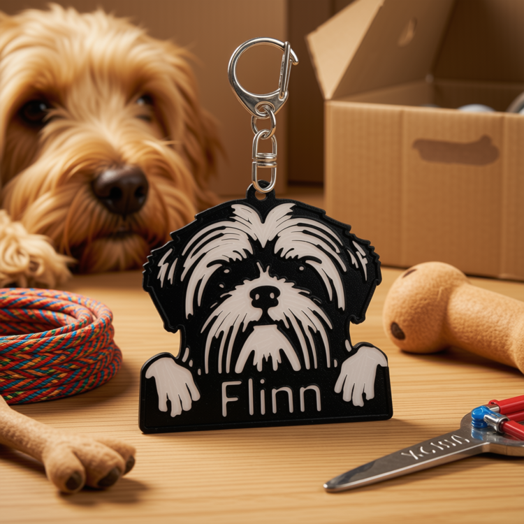 Afbeeldingen van Sleutelhanger met naam & ras van jouw hond