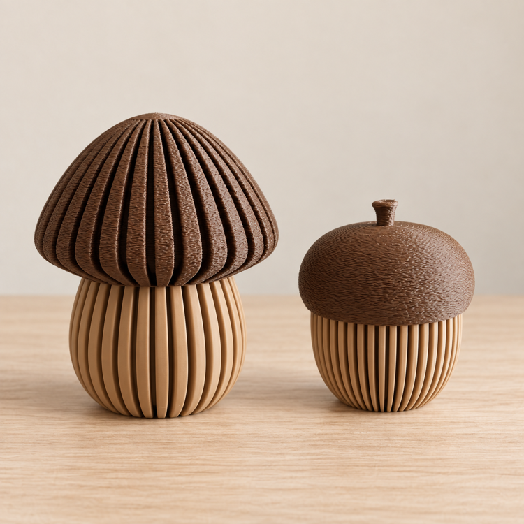 Afbeeldingen van Eikelpotje met deksel – 3D-geprinte herfstdecoratie - ca. 10 cm
