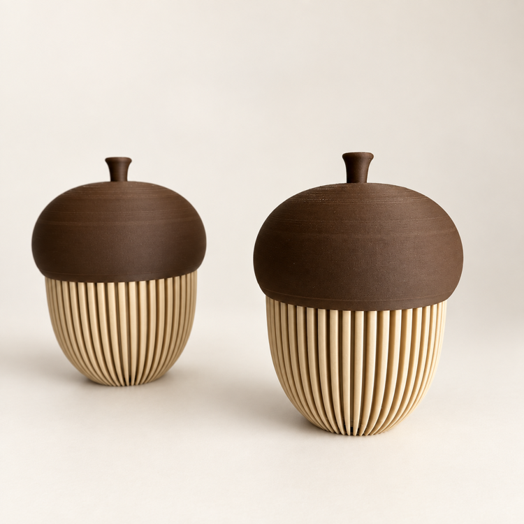 Afbeeldingen van Eikelpotje met deksel – 3D-geprinte herfstdecoratie - ca. 16cm