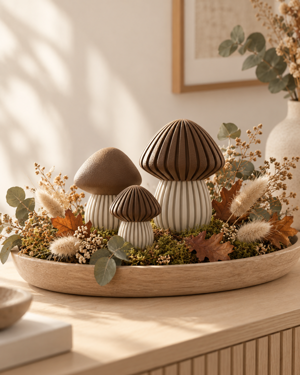 Afbeeldingen van 3D-geprinte Paddenstoel – Sfeervolle Decoratie  - glad deksel - ca. 12 cm